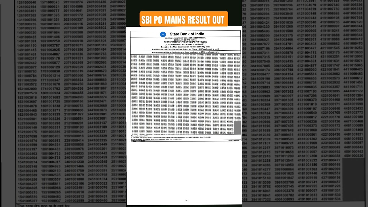SBI PO MAINS RESULT OUT SBI MAINS RESULT 2025 SB I 