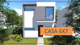 Casa de 6X7m 2 Habitaciones / plano de casa 2 niveles