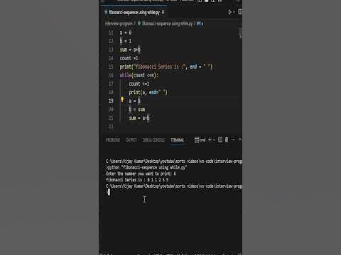 Fibonacci series using while loop in Python #pythonshorts #python3 # ...