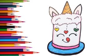 How to Draw a Cute Unicorn Cake Easy Drawing and Coloring for Kids