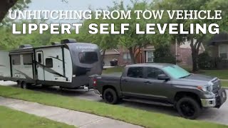 How To Unhitching RV Travel Trailer From Towing Vehicle Using Lippert Self Leveling System