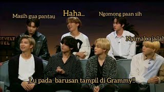 lawakan BTS saat interview dithe late late show (indo sub)