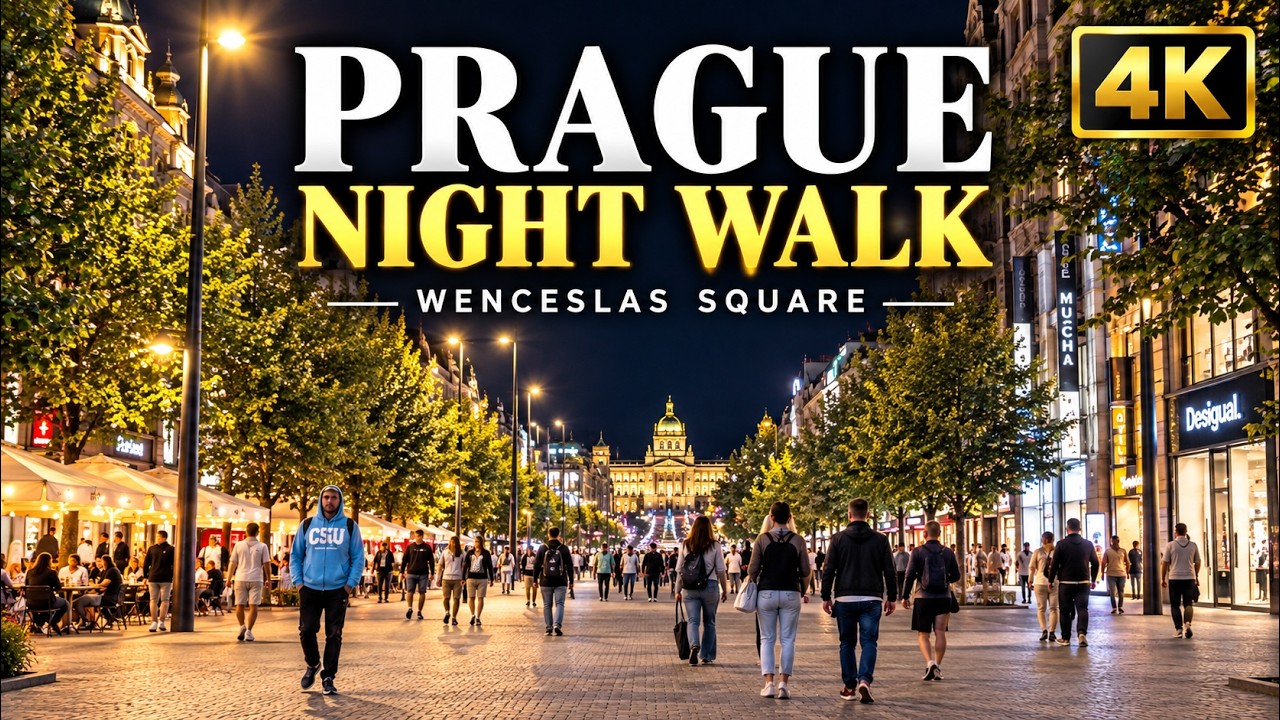 Prague Night Walking Tour 4K 🇨🇿 | Wenceslas Square to Powder Tower