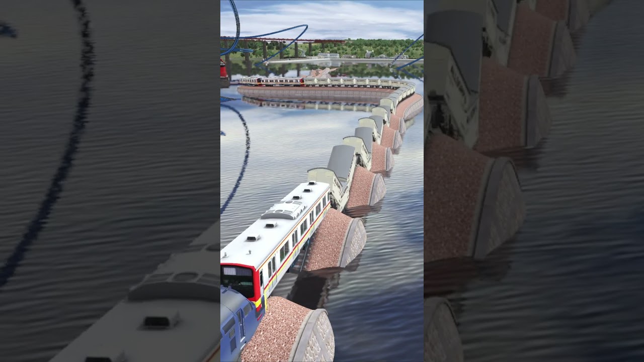 Extreme! This Train Crosses the Corrugated Tracks That Are On The Water | Railroad Crossing