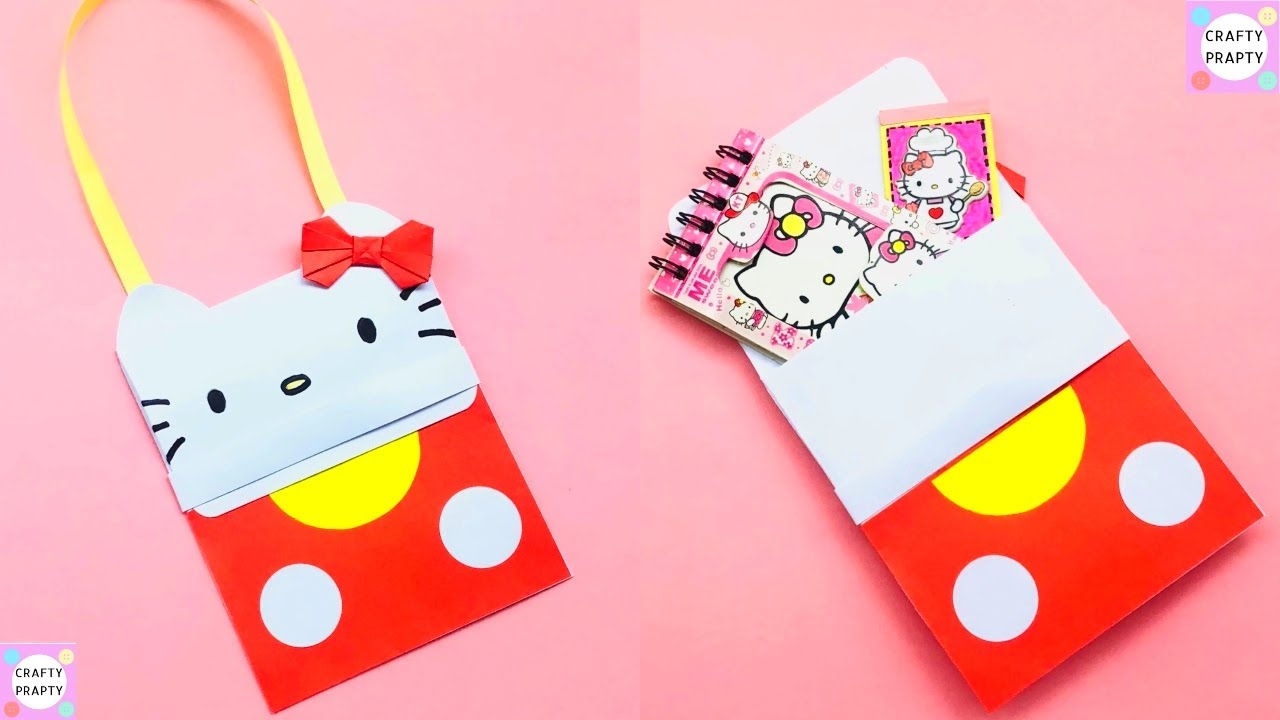 DIY Hello kitty Origami Paper Bag How To Make Paper Bags with Handles