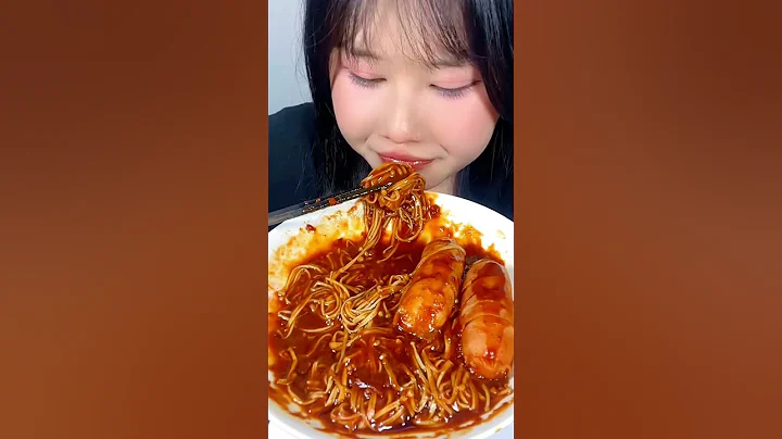 eating show enoki mushrooms flavor spicy with meatballs yummy