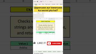EXACT Function in Excel | Compare Two Text Values(Case Sensitive)| Excel Formula Hindi#excel #shorts
