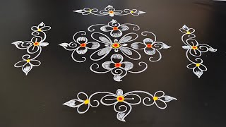 Saturday sankhu muggulu with borders 5×1 | simple rangoli with borders #muggu @Rangoli with borders