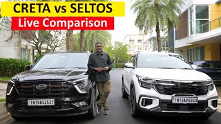 Hyundai Creta vs Kia Seltos - Live Comparision | Pros & Cons of both explained | Which one to buy ?