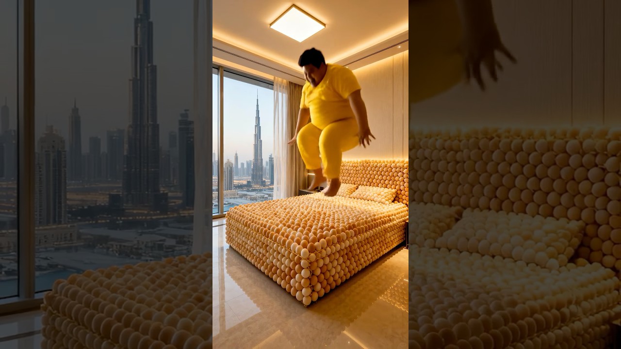 Funny Man Jumps on an Egg Bed in Dubai! 🍳💥
