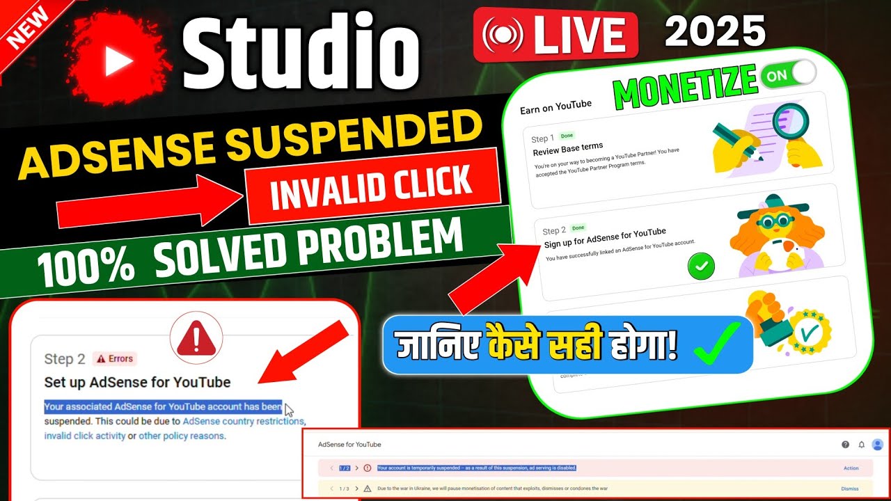 Your associated adsense for YouTube account is temporarily suspended invalid click activity or other