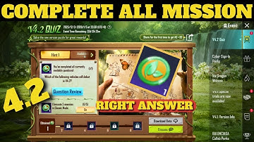 V4.2 QUIZ ALL MISSION COMPLETE PUBG MOBILE | V4.2 QUIZ EVENT | HINT 1 V4.2 QUIZ MISSION COMPLETE