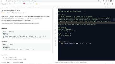Leetcode 2405. Optimal Partition of String - set ADT and check/counting