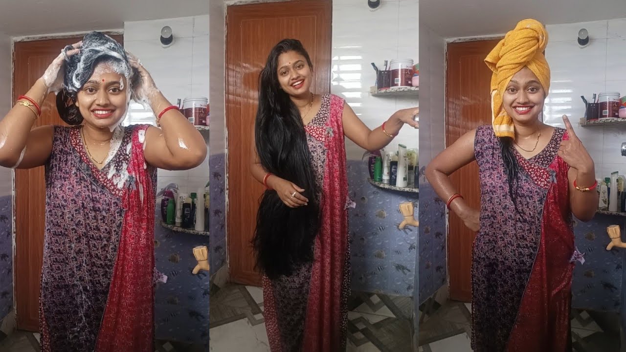 Long hair washing video