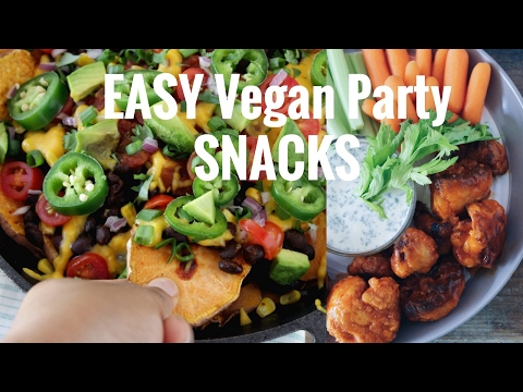 EASY VEGAN PARTY RECIPES | Buffalo Cauliflower Bites, Sweet Potato Nachos | Best Superbowl Snacks