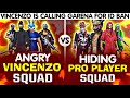 Angry VINCENZO SQUAD VS HIDING PRO PLAYER Squad Clash Squad Custom Match || Vincenzo called Garena