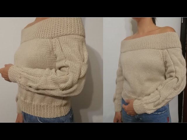 Вязаный свитер с открытыми плечами