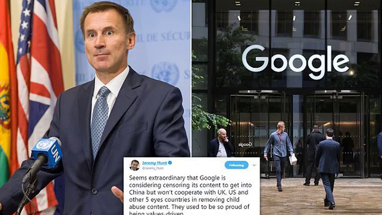 Jeremy Hunt tears into Google for refusing to help British police take down paedophile images