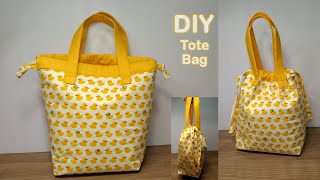 Easy Diy Tote Bag with Drawstring Sewing Tutorial Handbag Handmade bag at Home กระเป๋าผ้า