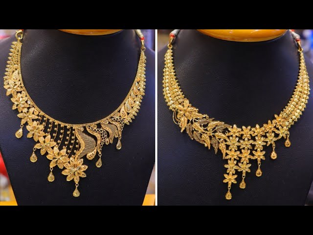 Golden chain short with 9 diamonds pendant one gram gold - Radhas Creations  - 1560885