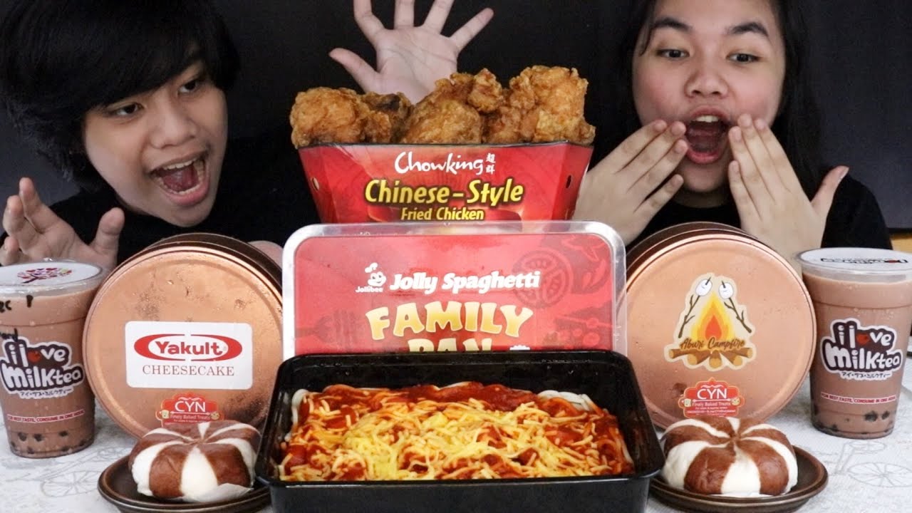 1 Bucket Chowking Fried Chicken, Jollibee Spaghetti Family pan, CYN