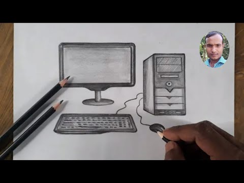 How to draw desktop computer step by step very easy methodComputer parts  drawing  YouTube