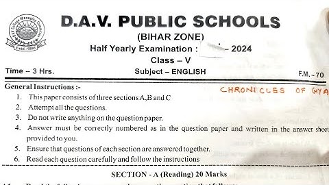 Class 5 English Half-Yearly Exam Question Paper | DAV Class 5 Question Paper 2024|Midterm Exam|CBSE