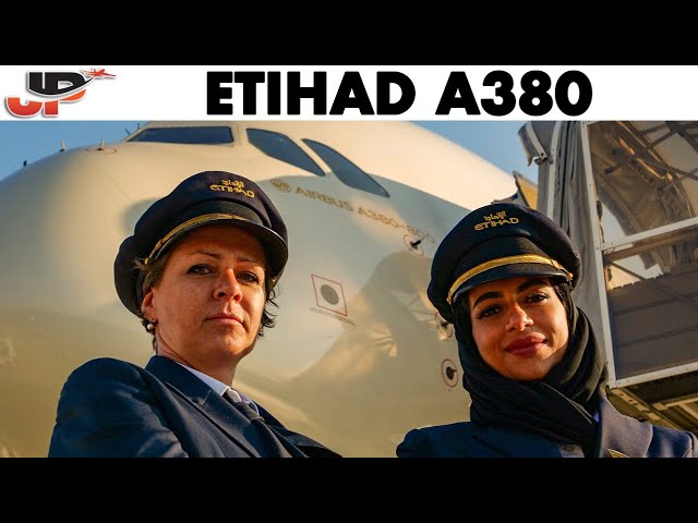 ETIHAD AIRWAYS Airbus A380 Pilots SOPHIE & SHAIMA class=