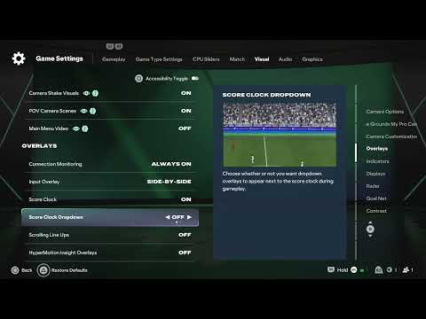 FC 27: How to Show or Hide Dropdown Overlays next to Score Clock