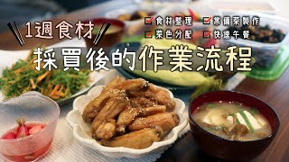 一週食材【採買後的作業流程】食材整理/菜色分配/常備菜製作/快速午餐/日式炸雞翅/紅蘿蔔葉天婦羅/滑菇豆腐味噌湯/烤玉米筍/日本生活/主婦備菜日常/日式便當/冰箱常備菜/便當常備菜