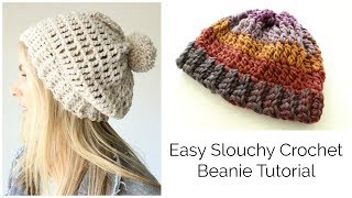 Easy Slouchy Crochet Beanie Tutorial  Treble stitch