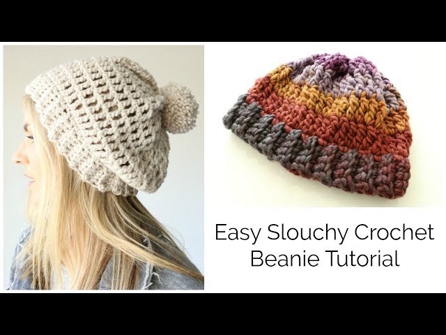 Easy Slouchy Crochet Beanie Tutorial - Treble stitch