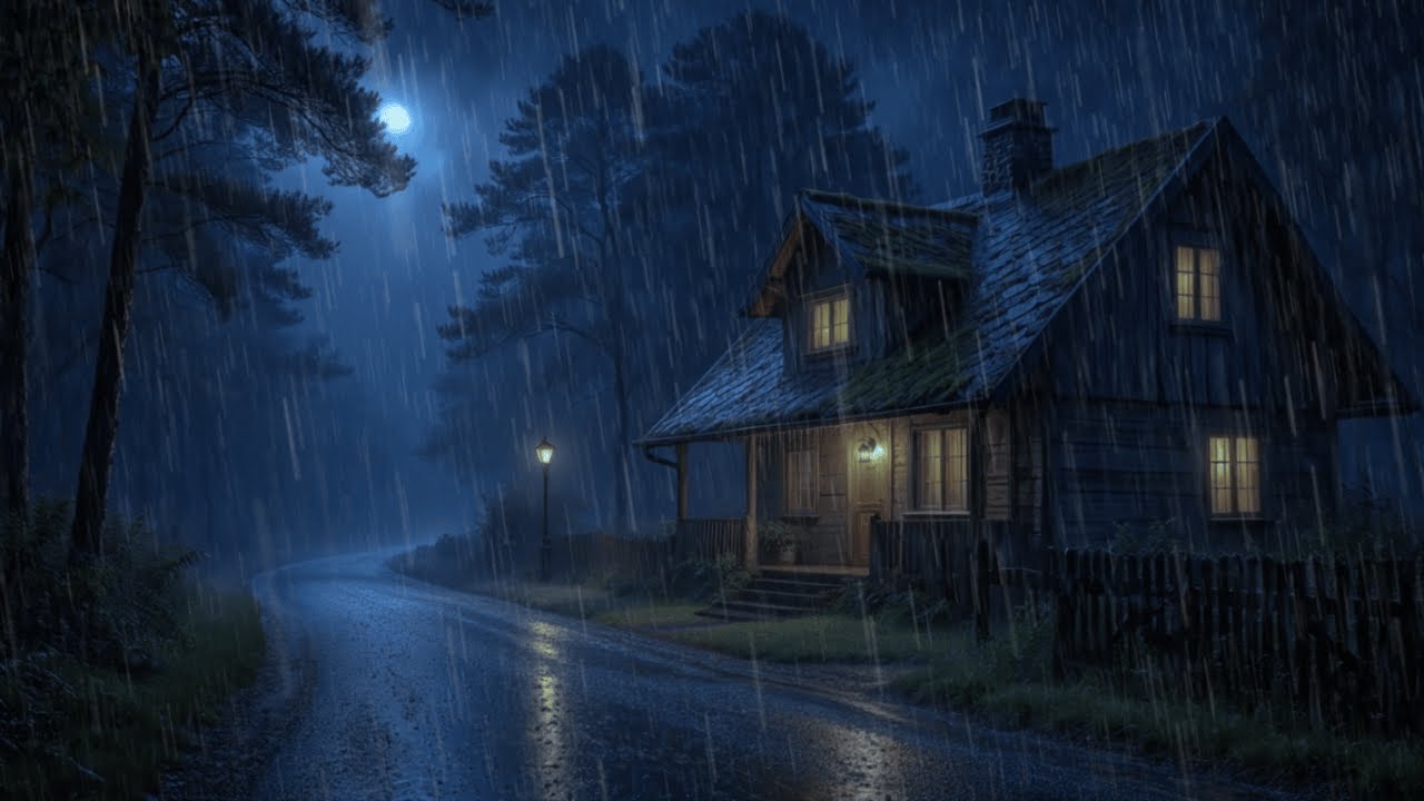 Fall Asleep Instantly with Heavy Rain and Thunder on the Picturesque Road in the Forest at Night