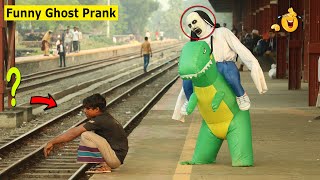 Fake Ghost VS Dinosaur Attack Prank !! So Crazy  Reaction in Public....