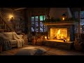 Cozy cabin ambience  northern lights in alaska with blizzard fireplace for sleep study  relax 