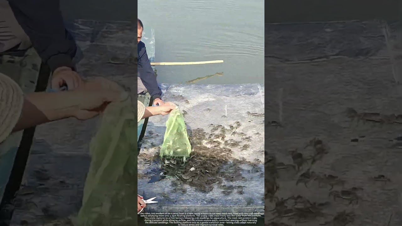 The Ingenious Way Fishermen Release Crab Seedlings (Using Mesh Nets & Floating Platforms)