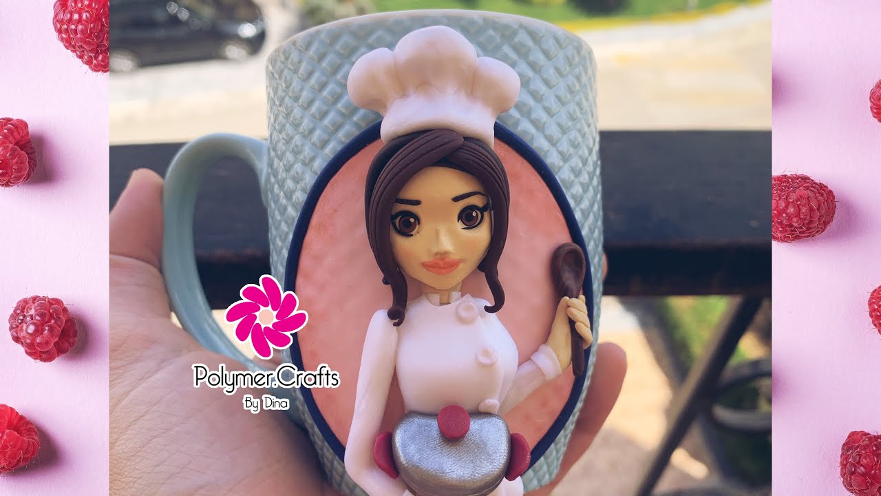 English subs | polymer clay chef on a mug - طريقة عمل شيف بالصلصال الحراري على ماج