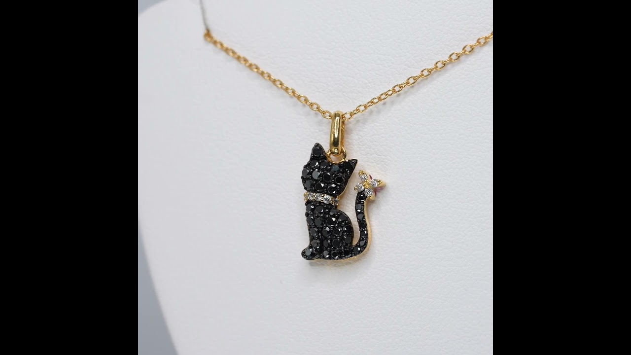 猫モチーフ ブラックダイヤモンド ピンクサファイア リバーシブル