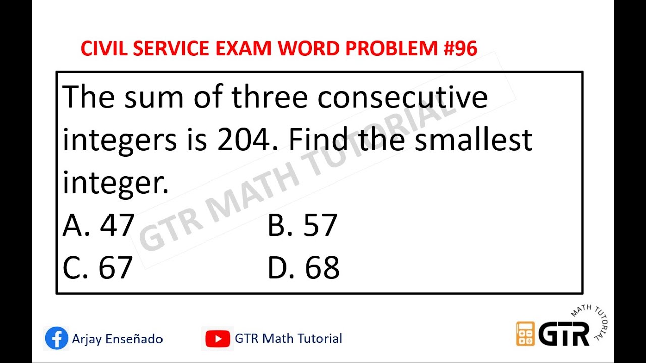 Word Problem Civil CIVIL SERVICE EXAM WORD PROBLEM #96 - YouTube