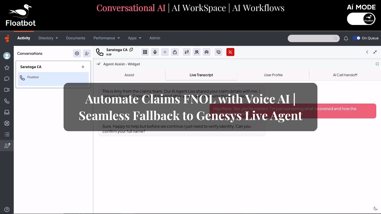 Voice AI insurance claims automation demo showing AI agent and human handoff