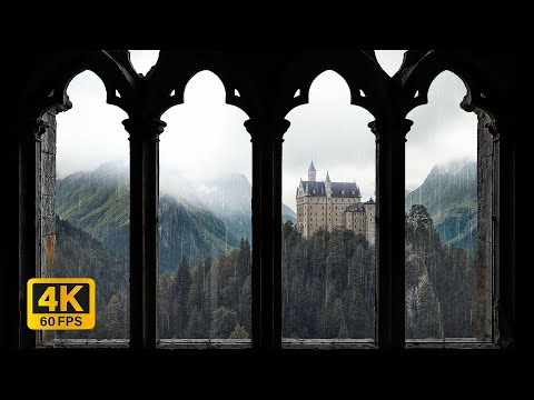 Medieval Castle Window 4K Rainy View With Cozy Thunderstorm Sounds Reading Ambience 