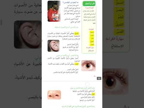 درس الحواس الخمس للصف الاول الابتدائي من مادة العلوم