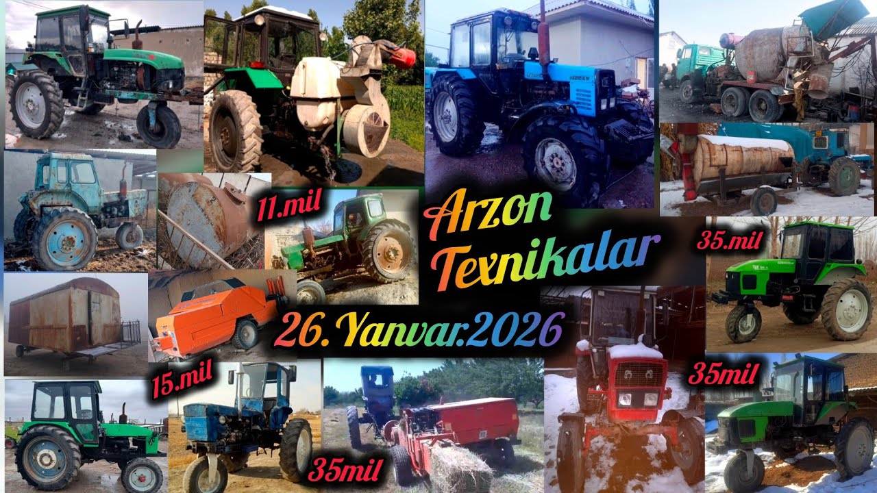 Arzon Traktorlar 26.Yanvar.2026 Belarus 1221 Mtz Ttz T28 T40 Yumz Vagon Bochka Kamaz Meshalka Kobra.