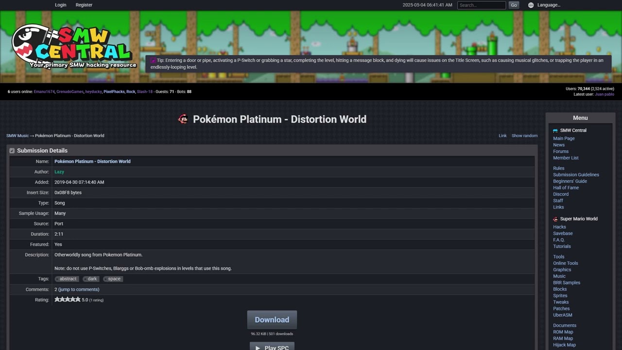 SMW Custom Music: Pokémon Platinum - Distortion World by Lazy