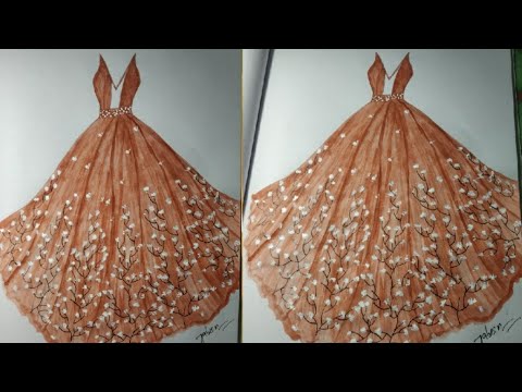 fashion illustration using watercolour//dress drawing//for beginners