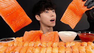 ASMR MUKBANG SALMON \& SUSHI BIG BITES EATING SOUNDS