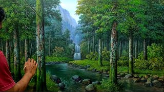 HOW TO DRAW A FOREST LANDSCAPE / PAINTING WITH ACRYLIC PAINT BY DANDAN SA, Tutorial 91