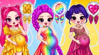 Gold vs Rainbow vs Ruby Baby Challenge!Huntrix Pregnancy Glow Up | DIY Fashion Paper Dolls