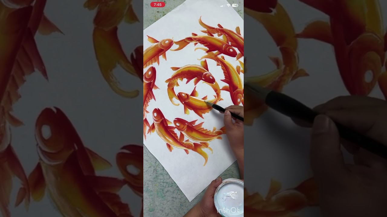 油絵　的盧 Lotus and Red Carp Painting (2) - YouTube
