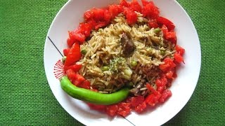 ПЛОВ С МЯСОМ, БРОККОЛИ и зелёным горошком.Delicious pilaf with meat broccoli and peas.